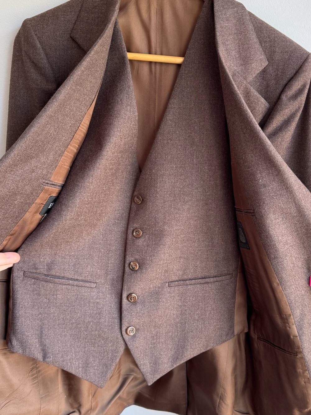Vintage 70s Eaton Brown Wool 3 Piece Suit Mens 38R 32x29.5 Blazer Vest Trousers - Picture 8 of 16